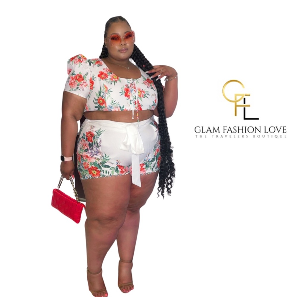 White Floral 2pcs short Set